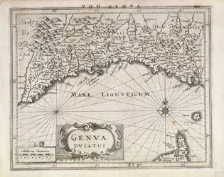 Duchy of Genoa, Map by Jan Baptist Vrients from German atlas, Copper engraving, half of the 17th century