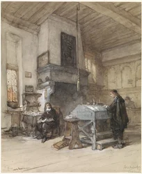 Archive in Veere with Figures in Seventeenth-Century Costume
