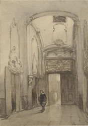 Rococo Portal in the Town Hall in The Hague with a Man in Seventeenth-Century Costume