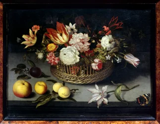 Flower Basket. Painting by Johannes Boschaert (1610-1628)