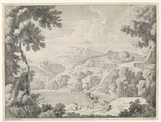 Actaeon Transformed into a Stag by the Bathing Diana, Landscapes after Gaspar Poussin (series title)