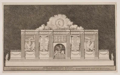 "Facade of the Illumination Decoration Erected by the Banquet in Copenhagen at the Stock Exchange on the Occasion of the Funeral Procession of the Late King Frederick V"