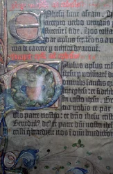 Detail from the fifteenth century Gutenburg Bible, of the opening of Ephesians (detail)