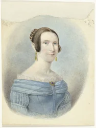 Woman in a Blue Dress with Gold Earrings