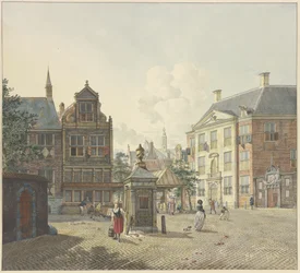 A Well House in an Open Square, with a Maid in a Red Skirt and Carrying a Bucket