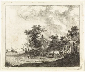Horse and Wagon in Front of a House