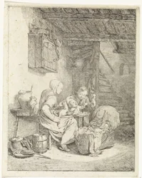 Woman and Two Children in Interior