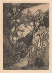 Half-Naked Man with Monsters and Fantasy Creatures