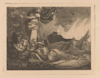 Landscape with Cornfield, Reapers, Satyr, and Female Figures