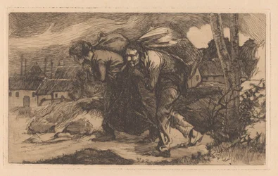 Man and Woman with Sack on Back