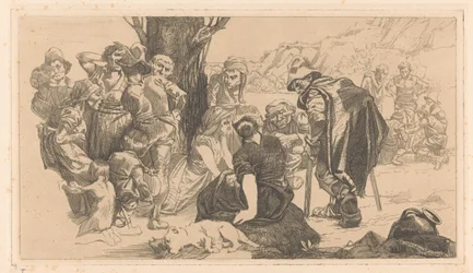 Men, Women, and Children by a Tree