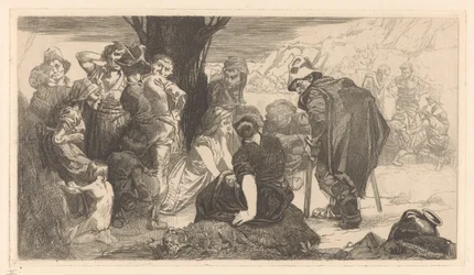 Men, Women, and Children by a Tree