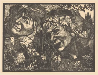 Two Bacchantes Surrounded by Vine Leaves