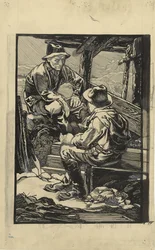 Two Dike Workers in a Wooden Hut