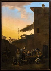 Drinkers in front of an Italian inn
