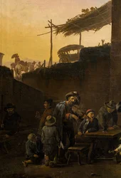 Drinkers in front of an Italian inn