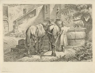 Drinking Horses at a Fountain