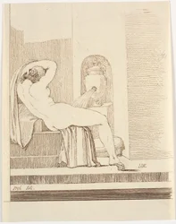 Nude Woman with Drapery Seen from Behind, in Front of a Fountain