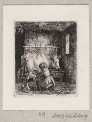 A Girl Milking a Cow