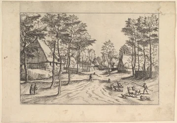 Village Street, cattle, sheep and herdsman in the foreground