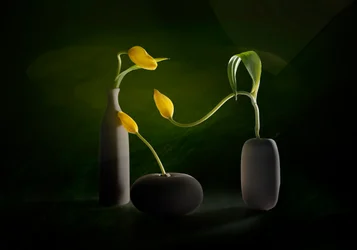 Green Yellow Floral Vases