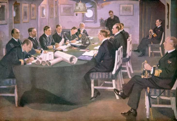 Admiral Sir David Beatty Reads the Terms of the Armistice to the German Delegates on Board HMS Queen Elizabeth at Rosyth