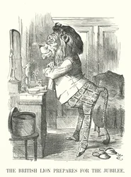 Punch cartoon: The British Lion Prepares for the Jubilee - Queen Victoria
