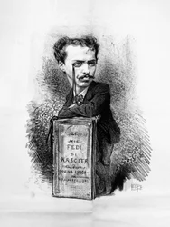Caricature portrait of Felice Carlo Emanuele Cavallotti (1842-1898), Italian poet, playwright, left-wing, antimonarchist journalist, patriot and political leader