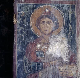 Figure of Saint, Fresco in Church in Kandanos, Crete, Greece