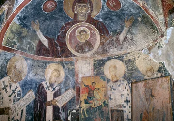 Frescoes in Byzantine Church of Agios Georgios, Vathi, Crete, Greece