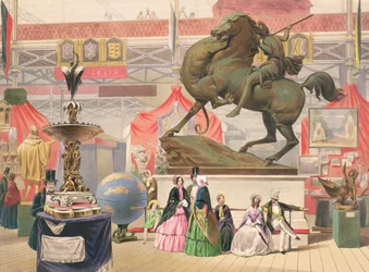 View of the East Nave of the Crystal Palace with Sculpture (the Amazon)