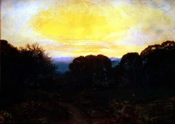 A Gardener Digging a Cabbage Patch at Sunset