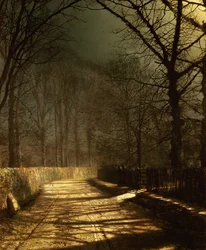 A Moonlit Lane. Two Lovers at a Gate