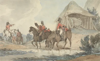 Cavalrymen Passing Through a Stream, Being Mustered by a Trumpeter