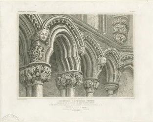 Interior of Lichfield Cathedral - Arches in Chapter House: Engraving