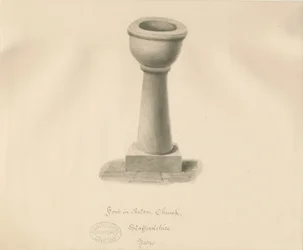 Font in Acton Trussell Church (sepia drawing), 1841