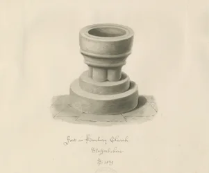 Font in Hanbury Church: sepia drawing