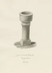 Font in Onecote Church: sepia drawing