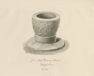 Font in Pipe Ridware Church: sepia drawing