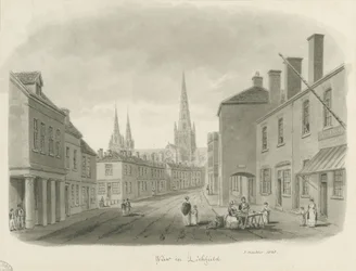 Lichfield - View of street (sepia drawing), 1843
