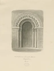 Longdon Church - South Doorway: sepia drawing
