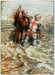 Hopeful Helps Christian to Cross the River, from The Pilgrim