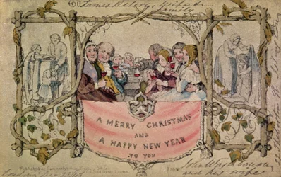 Christmas Card, Example of the First Known Christmas Card Being Used, 1843