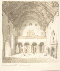 Lea Castle, Worcestershire, View in the Great Hall, Looking West, ca. 1816