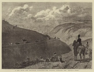 A Day with the Brighton Harriers, the Hounds crossing the Devil