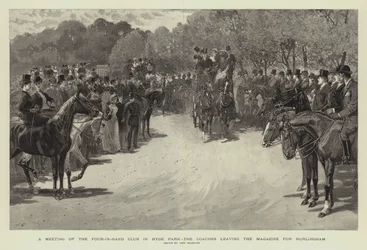 A Meeting of the Four-in-Hand Club in Hyde Park, the Coaches Leaving the Magazine for Hurlingham