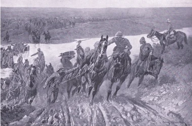 Artillery fording the Caledon at Karreepoort Drift (illustration from After Pretoria: The Guerilla War)