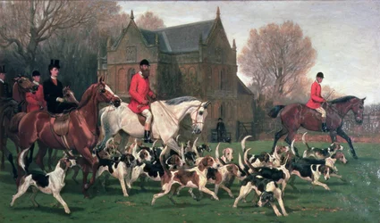 Countess Spencer on the hunter Goldfinch and John Poyntz, 5th Earl Spencer on Misrule, with the Pytchley Hunt