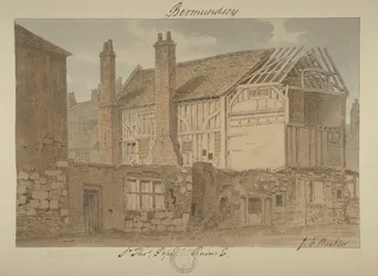East view of the ruins of Bermondsey House, 1838