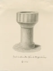 Font in Enville Church: sepia drawing, 1820